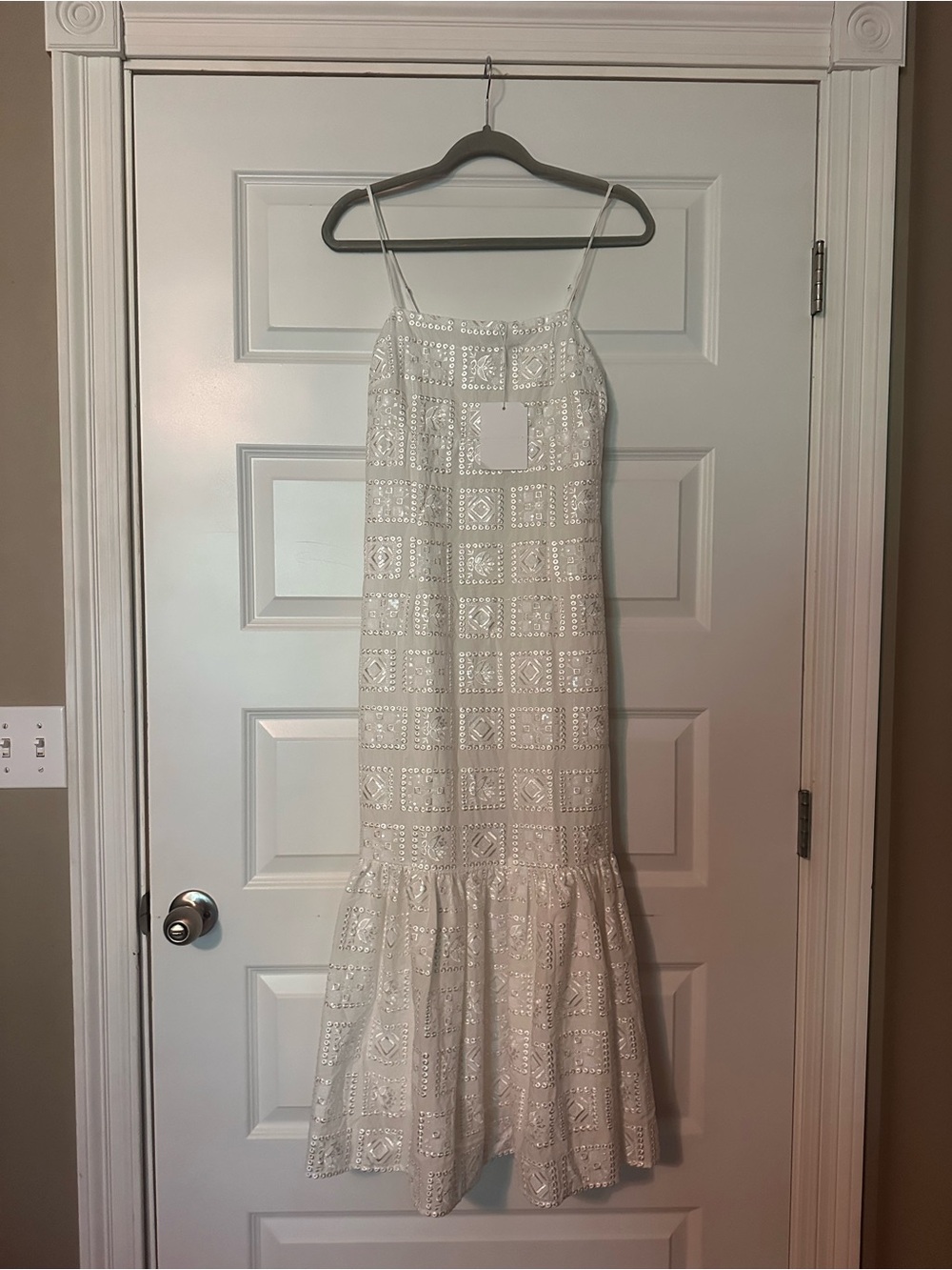 Endless Rose White Lace Square-Pattern Maxi Dress with Ruffle Hem